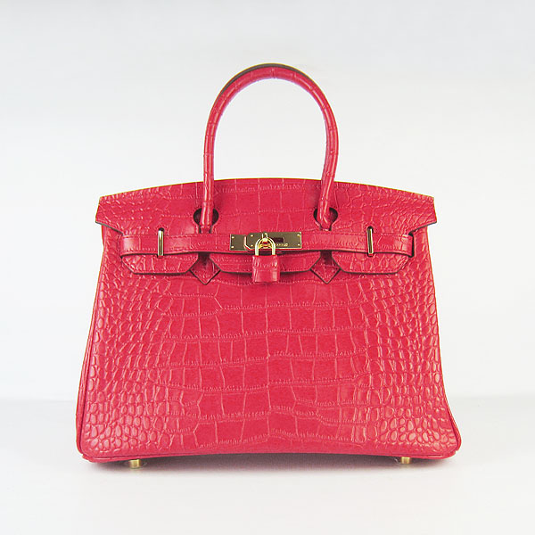 Replica Hermes Birkin 30CM Crocodile Veins Bag Red 6088 On Sale